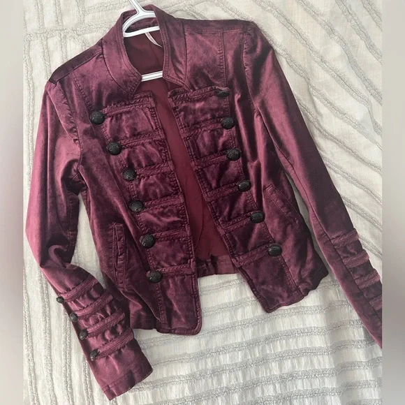 Free People velvet military jacket in Wine - Picture 2 of 5